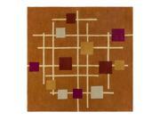 9.75 Sailing Breeze Away Rust Orange Cream and Fire Engine Red Wool Square Area Throw Rug