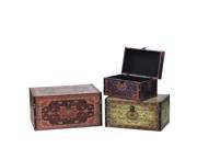 Set of 3 Oriental Style Red Brown and Cream Earth Tones Decorative Wooden Storage Boxes 17.25