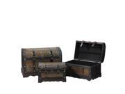 Set of 3 Decorative Antique Brown Wood and Faux Snakeskin Storage Boxes 22.5