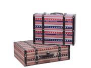 Set of 2 Vintage Style Red White and Blue Beautiful Star Decorative Wooden Luggage Trunks 17.5