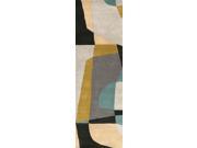 2.5 x 8 Arte Astratto Jet Black Teal Gray and Olive Hand Tufted Wool Area Throw Rug Runner