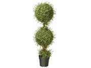 48 Artificial Two Tone Green Mini Tea Leaf Double Ball Topiary in Round Pot