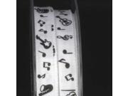 White Musical Instrument Print Woven Craft Ribbon .375 White Musical Instrument Print Woven Craft Ribbon .375