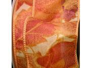 Sheer Terra Cotta Foliage Print Wired Craft Ribbon 2 Sheer Terra Cotta Foliage Print Wired Craft Ribbon 2