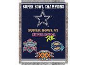 Dallas Cowboys NFL Super Bowl Commemorative Woven Tapestry Throw 48x60