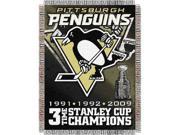 Pittsburgh Penguins NHL 3X Champs Commemorative Woven Tapestry Throw 48x60