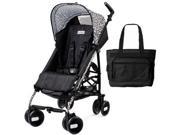 Peg Perego Pliko Mini Stroller with Diaper Bag Ghiro Solid Black with White Scroll print
