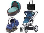 Quinny Buzz 4 Travel System and Bassinet in Blue with Diaper Bag