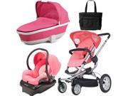 Quinny CV155BFX Buzz 4 Travel System and Tukk Bassinet in Pink with Diaper Bag