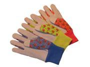 G F Women s Gardener Gloves with Assorted Canvas Flower Leather Palm 3 Pair Pack.