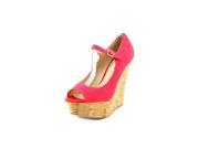 Steve Madden Waggon Womens Size 8 Red Open Toe Fabric Wedges Heels Shoes