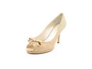 Caparros Impulse Womens Size 8.5 Gold Peep Toe Textile Pumps Heels Shoes