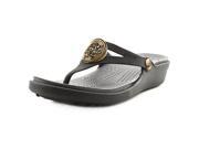 Crocs Sanrah Circle Wedge Thong Sandals Women US 8 Black Thong Sandal