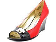 Anne Klein Palmira Women US 7.5 Red Peep Toe Wedge Heel