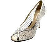 Delman Anika Women US 7.5 Silver Peep Toe Heels