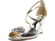Badgley Mischka Cabina Women US 6 Silver Peep Toe Wedge Heel