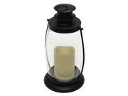 Gerson 38537 11.5 Black Glass Hurricane Lantern Melted Edge LED Resin Candle Light with Timer