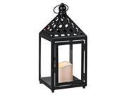 Gerson 38542 12 Black Metal Lattice Roof Lantern Melted Edge LED Bisque Resin Candle Light with Timer