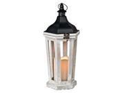 Gerson 38548 15.25 White Washed Wood and Metal Hex Lantern Melted Edge LED Resin Candle Light with Timer
