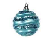 Vickerman 33587 6 Teal Candy Glitter Wave Ball Ornament