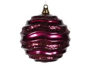 Vickerman 33614 7.9 Eggplant Candy Glitter Wave Ball Christmas Tree Ornament M132156