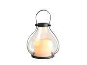 Gerson 41559 5.75 Black Metal Glass Small School House Lantern Wavy Edge LED Candle Light with Timer