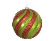 Vickerman 34016 6 Lime Red Candy Glitter Swirl Ball Christmas Tree Ornament M112074