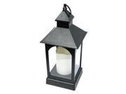 Gerson 42966 13.75 x 6 Black Plastic Lantern Wavy Edge Battery Operated LED Bisque Resin Candle Light with Timer