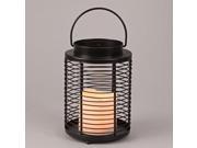 Gerson 42991 6.3 x 8.7 Black Metal Wire Round Lantern Bisque Wavy Edge Battery Operated LED Resin Candle Light with Timer
