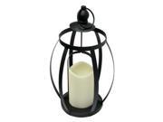 Gerson 43021 12 x 7 Black Metal Open Frame Lantern Wavy Edge Battery Operated LED Bisque Resin Candle Light with Timer
