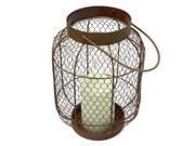 Gerson 43023 10.1 x 6.9 Rustic Metal Wire Lantern Wavy Edge Battery Operated LED Bisque Resin Candle Light with Timer