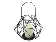 Gerson 43024 10 x 8.9 Black Metal Wire Lantern Wavy Edge Battery Operated LED Bisque Resin Candle Light with Timer