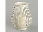Gerson 42473 8.5 Distressed White Metal Open Basket Lantern Wavy Edge Battery Operated LED Candle Light with Timer