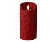 Luminara 02188 3.5 x 7 Glittered Red Classic Pillar Unscented Wavy Edge Battery Operated Realistic Flame LED Wax Candle Light with Timer