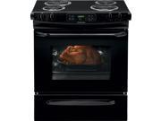 30 Slide in Electric Range with 4 Coil Elements 4.6 cu. ft. Self Clean Oven Delay Clean Delay Start Hi Lo Broil Option and Auto Oven Shut Off Black