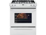 30 Slide in Gas Range with 4 Sealed Burners 4.5 cu. ft. Self Clean Oven Delay Clean Option Delay Start Auto Oven Shut Off and Storage Drawer White