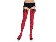 Thigh Highs Red Opaque Black Polka Dots w Black Satin Bow Lady Bug Applique Leg Avenue