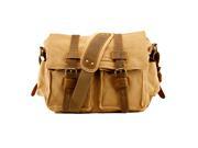 Men s Vintage Canvas and Leather Satchel School Military Shoulder Bag Messenger Khaki