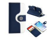 Dark Blue White Fashion Wallet PU Leather Case Card Holder Magnetic Flip Cover for Samsung Galaxy S4 S IV i9500
