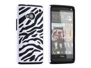 White Black Dual Layer Zebra Hybrid Hard PC Soft Silicone Back Cover Case for HTC one M7