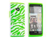 White Green Dual Layer Zebra Hybrid Hard PC Soft Silicone Back Cover Case for HTC one M7