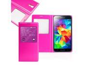 GEARONIC TM For Samsung Galaxy S5 i9600 PU Leather Slim Ultra Thin S VIEW Flip Case Battery Cover Hot pink