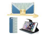 GEARONIC TM Luxury Lace Filp PU Leather Pouch Credit Card Holder Wallet Handbag Case with Chain for Apple iPhone 6 Plus 5.5 Dark Blue