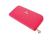 New Fashion Lady Bow Tie Zipper Around Women Clutch Leather Long Wallet Card Holder Case Purse Handbag Bag Hot Pink