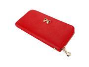 New Fashion Lady Bow Tie Zipper Around Women Clutch Leather Long Wallet Card Holder Case Purse Handbag Bag Red