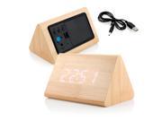 GEARONIC TM Modern Triangle Wood LED Wooden Alarm Digital Desk Clock Thermometer Classical Timer Calendar Bamboo White Light