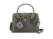OCT 17 Lady Women Lock Faux Leather Tote Hobo Shoulder Bag Purse fur ball Satchel Fashion Handbag Dark Gray
