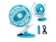 GEARONIC TM Portable Fan Rechargeable Battery USB Mini Rotation Clip On for Baby Stroller Car Camping Desk Blue