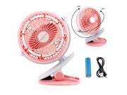 GEARONIC TM Portable Fan Rechargeable Battery USB Mini Rotation Clip On for Baby Stroller Car Camping Desk Pink