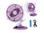 GEARONIC TM Portable Fan Rechargeable Battery USB Mini Rotation Clip On for Baby Stroller Car Camping Desk Purple